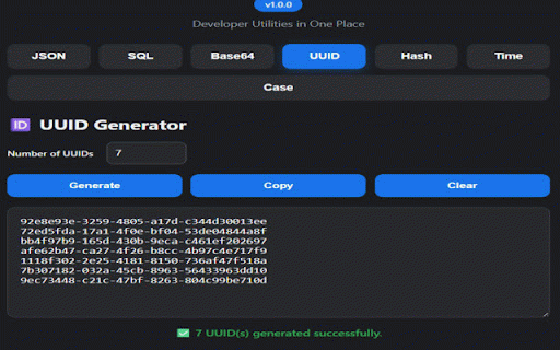 Developer Toolbox :: Developer tools for formatting JSON and SQL, Base64, UUIDs, hashes, timestamps, and text case conversion.