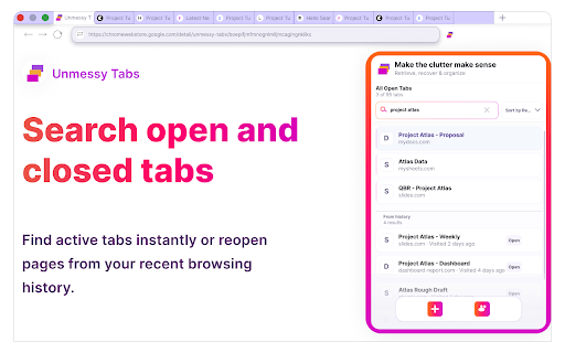 Unmessy Tabs :: Organize, find, and manage open tabs with a side panel that groups related tabs and remembers useful workspaces.