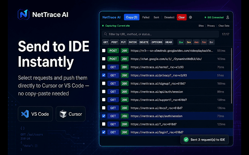 NetTrace AI :: Capture network requests and format them for AI debugging workflows. Reduce debugging-to-AI time from minutes to seconds.