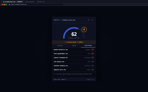 GDPR Compliance Checker — fixGDPR :: Check any website for GDPR, CCPA & ePrivacy compliance. Get your score, see failing checks, and unlock copy-paste fixes.