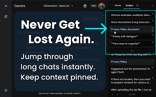 GemList: The Ultimate Sidebar for Gemini :: Supercharge Gemini with a sidebar! Sync Gems, pin chats, edit titles, and export Markdown. Lightweight & privacy-first.