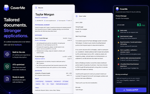 Cover Me – AI Cover Letter & Resume :: AI cover letter writer & resume tailor — personalized job applications from any posting in seconds.