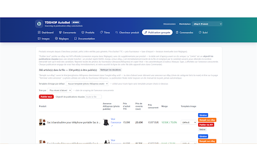 TDEB :: Sourcing, publication et suivi eBay automatisés — trouvez le fournisseur, publiez et surveillez vos annonces.