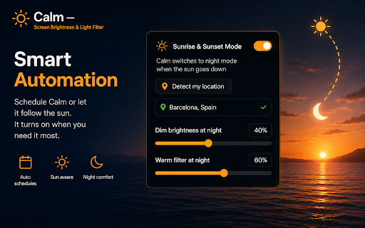 Calm — Screen Brightness & Light Filter :: Dim your screen, add a warm light filter, and automate your settings with schedules, profiles, and sunset mode.
