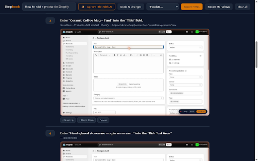 Stepbook – Step-by-Step Guide & SOP Maker :: Turn any workflow into a how-to guide with screenshots. AI step titles, 30-language translation. 100% private, on-device.