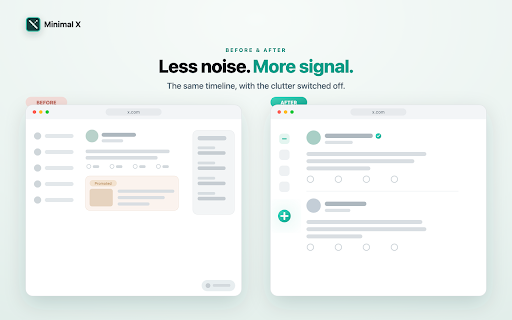 Minimal X :: Declutter X/Twitter with calm controls: hide ads, counts, trends, drawers, and visual clutter.