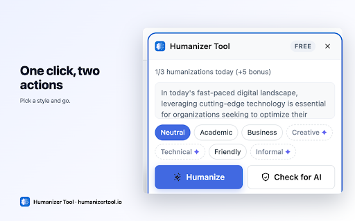 Humanizer Tool – AI Humanizer & AI Detector :: Humanize AI-generated text and check how likely any text is AI-written, right in the text field where you write.