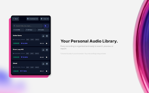 Ritmo - Tab Audio Capture & BPM/Key Analyzer :: Capture audio from any tab, detect BPM & Key in seconds, and organize your library. 100% local processing.