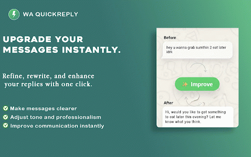 WA QuickReply :: Smart AI replies and schedules for WhatsApp Web (Reliability Build).