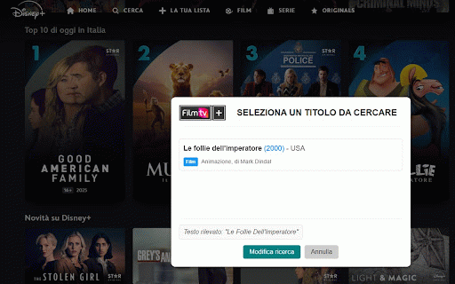 FilmTv Plus :: Trova facilmente film e serie TV su FilmTV da qualsiasi pagina web. Accedi a valutazioni, watchlist e ricerca rapida con un click.