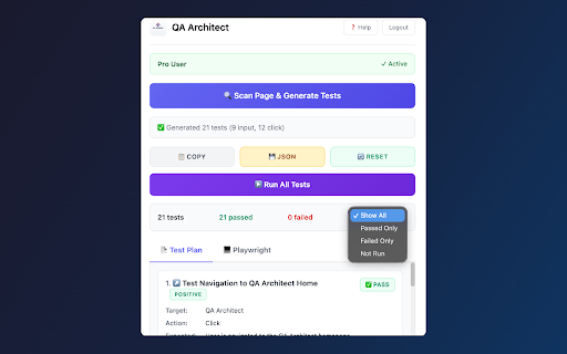 QA Architect :: AI-powered test generation for any webpage. Generate comprehensive automated tests in seconds.