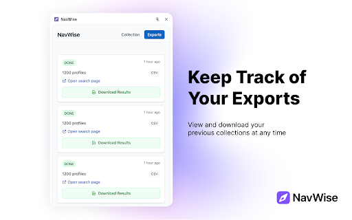NavWise: Prospect List Exporter :: Export full lead search results into clean, structured spreadsheets. Save time and streamline your prospecting workflow, instantly.
