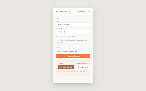 interviewee.fyi — capture :: Save a job posting, autofill applications, and tailor your résumé from any page.