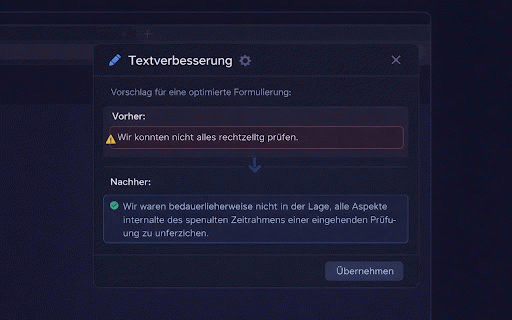 Nelyra - Deutsche Textkorrektur :: Schnelle Textkorrektur, PII-Erkennung und professionelle Antworten direkt im Browser.