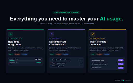Stataz — AI Workspace Manager :: Your AI usage, prompts, and bookmarks. Unified across ChatGPT, Claude & Gemini