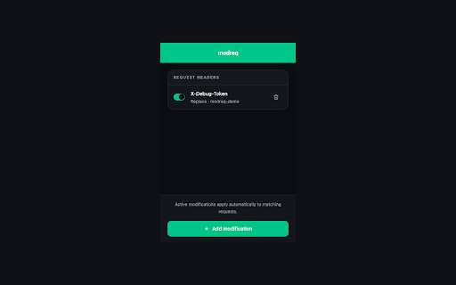 modreq - Modify HTTP Headers :: Modify HTTP request headers and cookies. Replace or append headers, override cookies. Free ModHeader alternative.