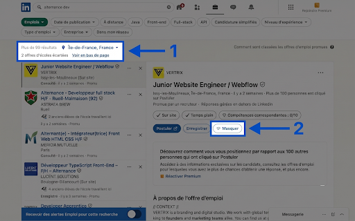 Non merci, j'ai déjà mon école. :: Replie les offres d'alternance publiées par des écoles et les range en bas de page sur les sites d'offres d'emploi.