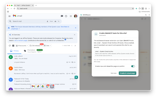 EO2Weave :: AI workspace in your browser sidebar, using the current page to help you read, write, analyze, and act with WebMCP authorization.