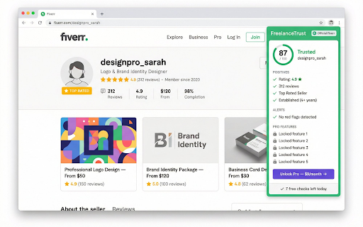 Upwork & Fiverr Trust Score — FreelanceTrust :: Trust Score for every Upwork & Fiverr freelancer. Spot red flags, fake reviews and scams before you hire. Free.