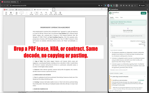 ContractFocus: Read What You're Agreeing To :: On-device TOS, privacy, lease, NDA, and contract decoder. Plain-English summary, red-flag clauses, version alerts.