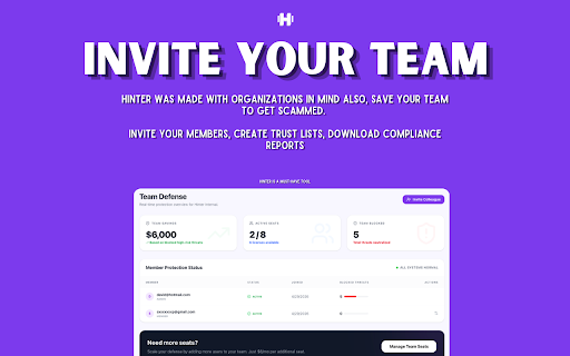 Hinter | Phishing, BEC & Scam Shield for Gmail & More :: Phishing & wire-fraud guard for Gmail & Outlook. DMARC/BIMI, domain age, links, attachments + AI. Yahoo & iCloud too. Free tier.