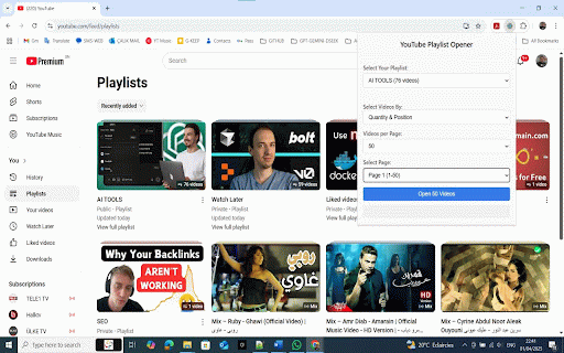 Todij Playlist Manager :: Open multiple YouTube playlist videos in tabs easily. Filter by range or keyword. Requires Google Sign-In for your playlists.