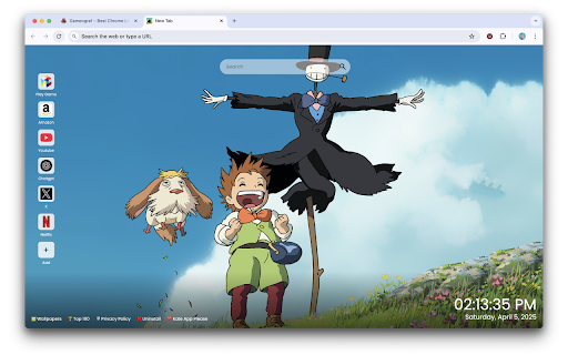 Howl’s Moving Castle Wallpaper :: Add a touch of magic with Howl’s Moving Castle Wallpaper – stunning Studio Ghibli visuals for every new tab.