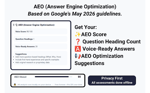 Audito - SEO, AEO & Blog Optimization :: SEO, accessibility, AEO, blog optimization, and Core Web Vitals. 100% local. $15 Pro.