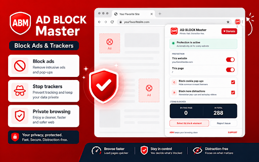 Ad Blocker Extension - Block Ads & Trackers :: Block common ads, trackers, popups and distracting page elements. Pause protection per site or page and block elements manually.