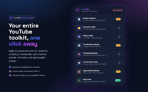 ViralDNA - YouTube Competitor Tools :: Download thumbnails, copy transcripts and tags, spot viral outlier videos, and run Pro content analysis. The ViralDNA.io extension.
