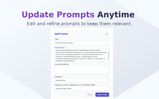 PromptAI - AI Prompt Library, Organizer & Tracker :: A prompt library for everyday AI users. Create, store, categorize, and quickly access your prompts.