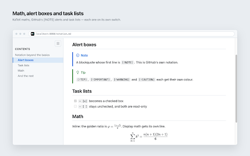 Markdown Viewer :: Renders local and hosted Markdown files in GitHub style, with a one-click toggle between preview and source.