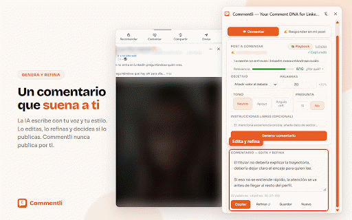 Commentli – AI LinkedIn Comments in Your Voice :: Write LinkedIn comments with AI that learns your voice. Edit, refine and post faster, always in your own style.