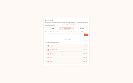 OpenTomato – Pomodoro Focus Timer :: Privacy-first Pomodoro timer: customizable timers, sound alerts, and focus-session site blocking. 100% local, no tracking.