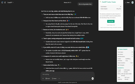 ChatGPT Carbon Tracker :: Track the carbon footprint of your ChatGPT conversations in real-time