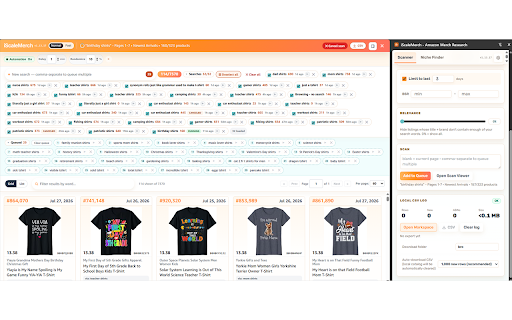 iScaleMerch - Amazon Merch Research :: Research Amazon Merch niches with BSR, dates, ASINs, filters, scans, and exports. Your Amazon research data stays on your device.
