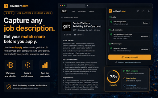 ec2apply Resume Job Matcher & Analyzer :: Free AI resume matcher & analyzer. Match to a job: reads this page's job description and tailors your resume at ec2apply.com.