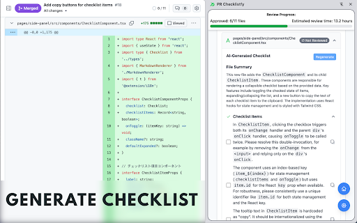 PR Checklistfy :: Automatically analyze Pull Request content and generate checklists. Support code reviews with AI chat.