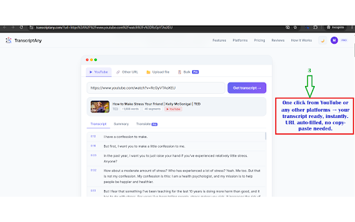 TranscriptAny - Video Transcript Generator :: Get an instant transcript of any YouTube, TikTok, Instagram, Facebook, or X video with one click.