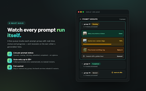 Batch Generator & Auto Download for Meta AI :: Automate Meta AI — batch generate & auto download AI videos and images on meta.ai. Bulk prompt queue, auto retry, auto save.
