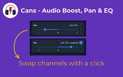 Cans - Audio Booster, Panner & Equalizer :: Volume booster up to 500% with a 10-band equalizer, stereo pan and per-ear EQ. Control the audio on any tab.