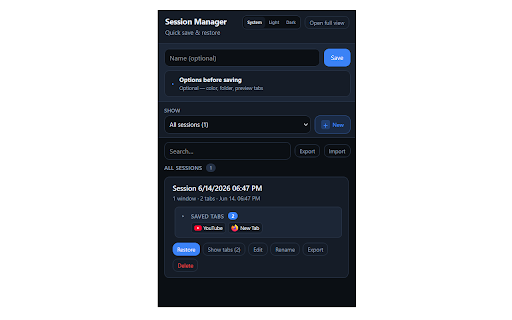 Session Manager :: Save, restore, and organize your browser tab sessions across windows.