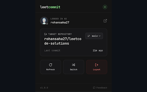 LeetCommit :: Push accepted LeetCode solutions straight to a GitHub repo, with your own notes attached.