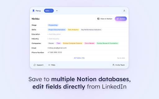 Percy - Save People to Notion :: Save LinkedIn profiles to Notion in 1 click, with Percy - your smart prospecting assistant.