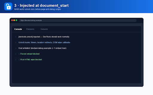 DevTools Unlock Open :: Open-source unlock for sites that block DevTools (e.g. disable-devtool): stop reloads, wipes, and detection.