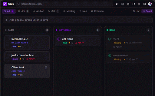Crux :: Your work command center. Jira, tasks, reminders — unified in one place.