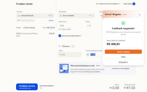 Kiskadi Resgates :: Consulte e aplique o cashback dos seus clientes direto do navegador.