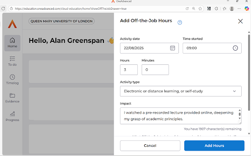 OTJ Autofill :: Autofills the Add Off-the-Job Hours form on Smart Assessor