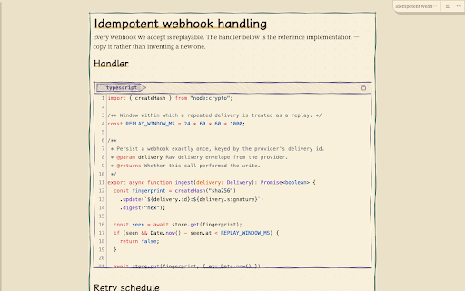 Scribdown :: Renders any .md page or local Markdown file in place — code highlighting, Mermaid diagrams, table of contents.