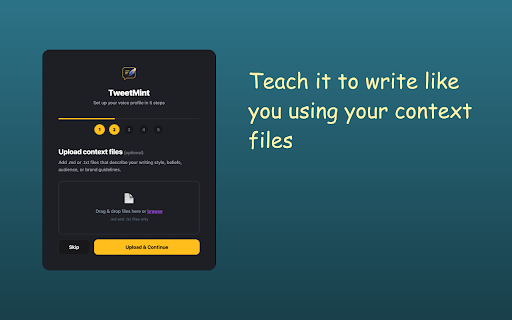 TweetMint :: AI that writes like you, not like AI. Generate replies and tweets in your exact voice using AI that learns from your writing style.